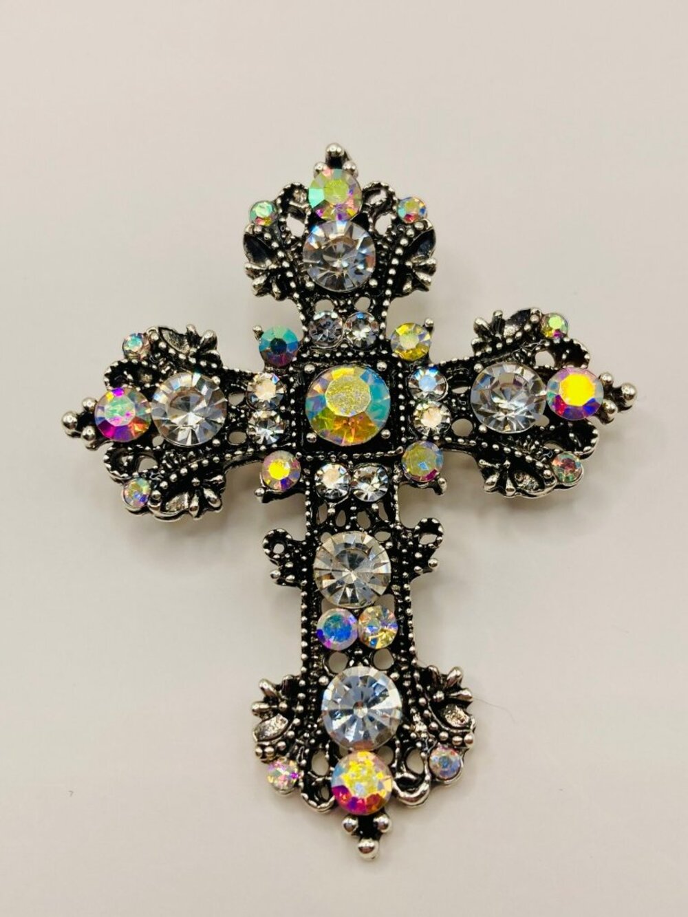 Vintage-Style Rhinestone Cross Pendant Brooch -57B